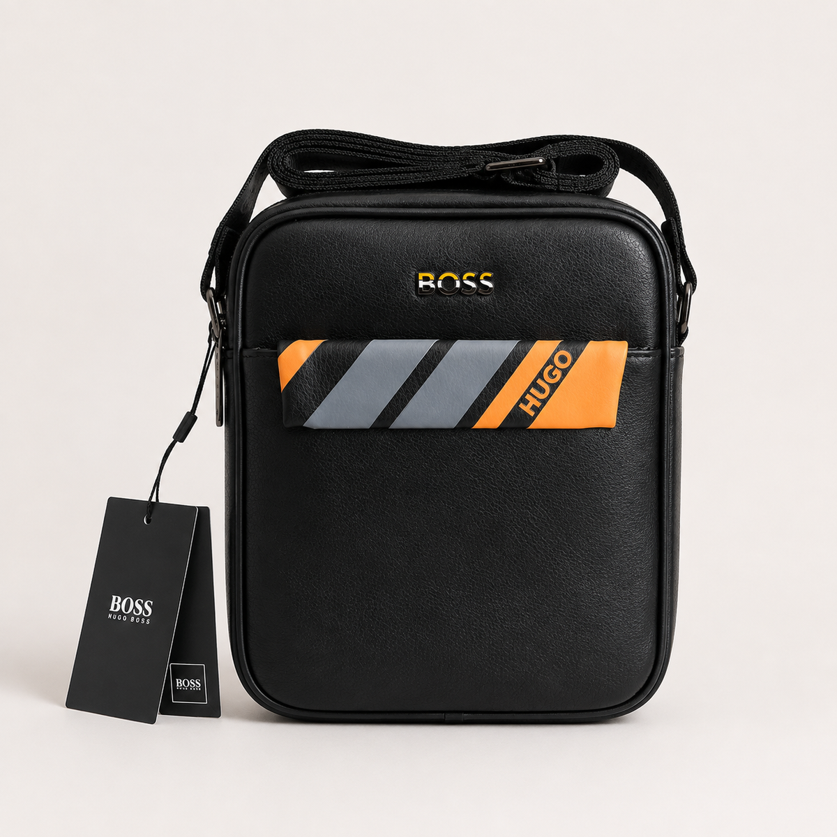 BOSS Contrast-Stripe Crossbody Bag – Black