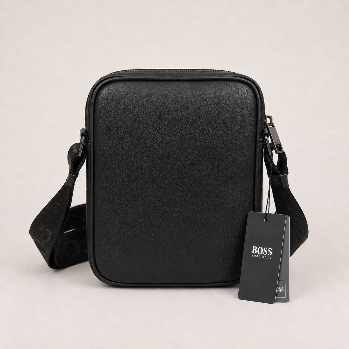 BOSS Contrast-Stripe Crossbody Bag – Black