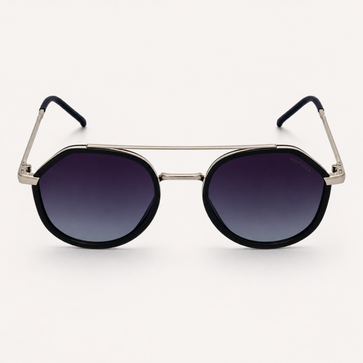 Tommy Hilfiger Round Sunglasses – Black & Gold with Smoke Grey Gradient Lenses + Case