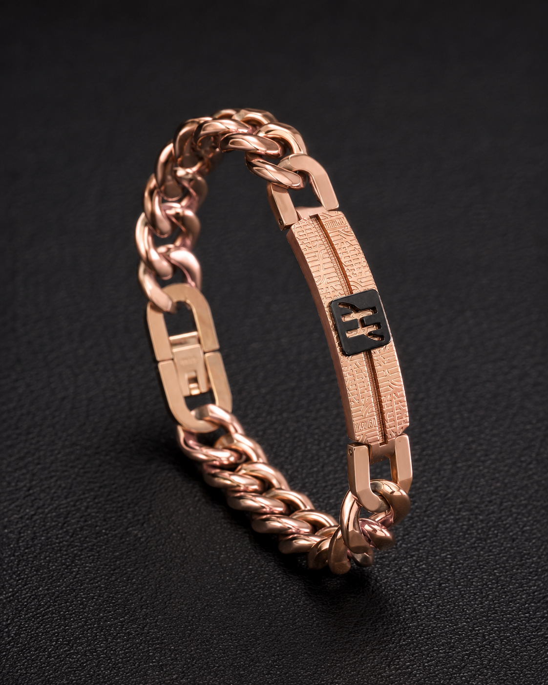 Rose Gold Statement Chain Bracelet with Black H Detail