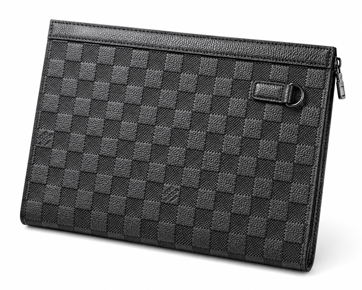 Louis Vuitton Men's Black Damier Graphite Leather Clutch Bag