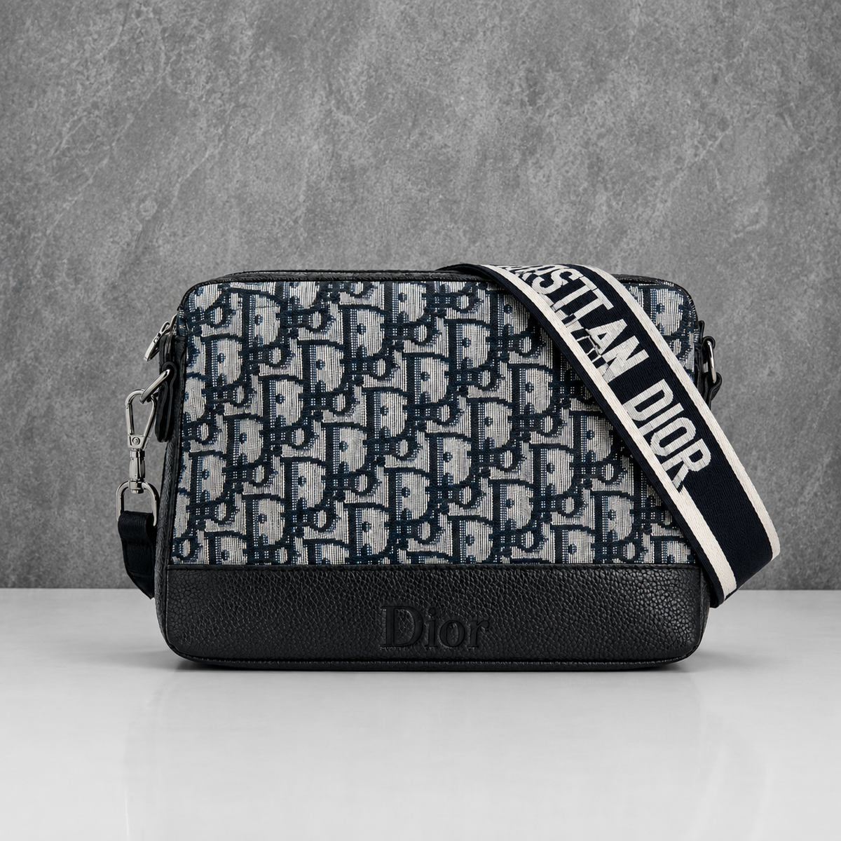 Dior Men's Blue & Black Oblique Canvas Crossbody Bag
