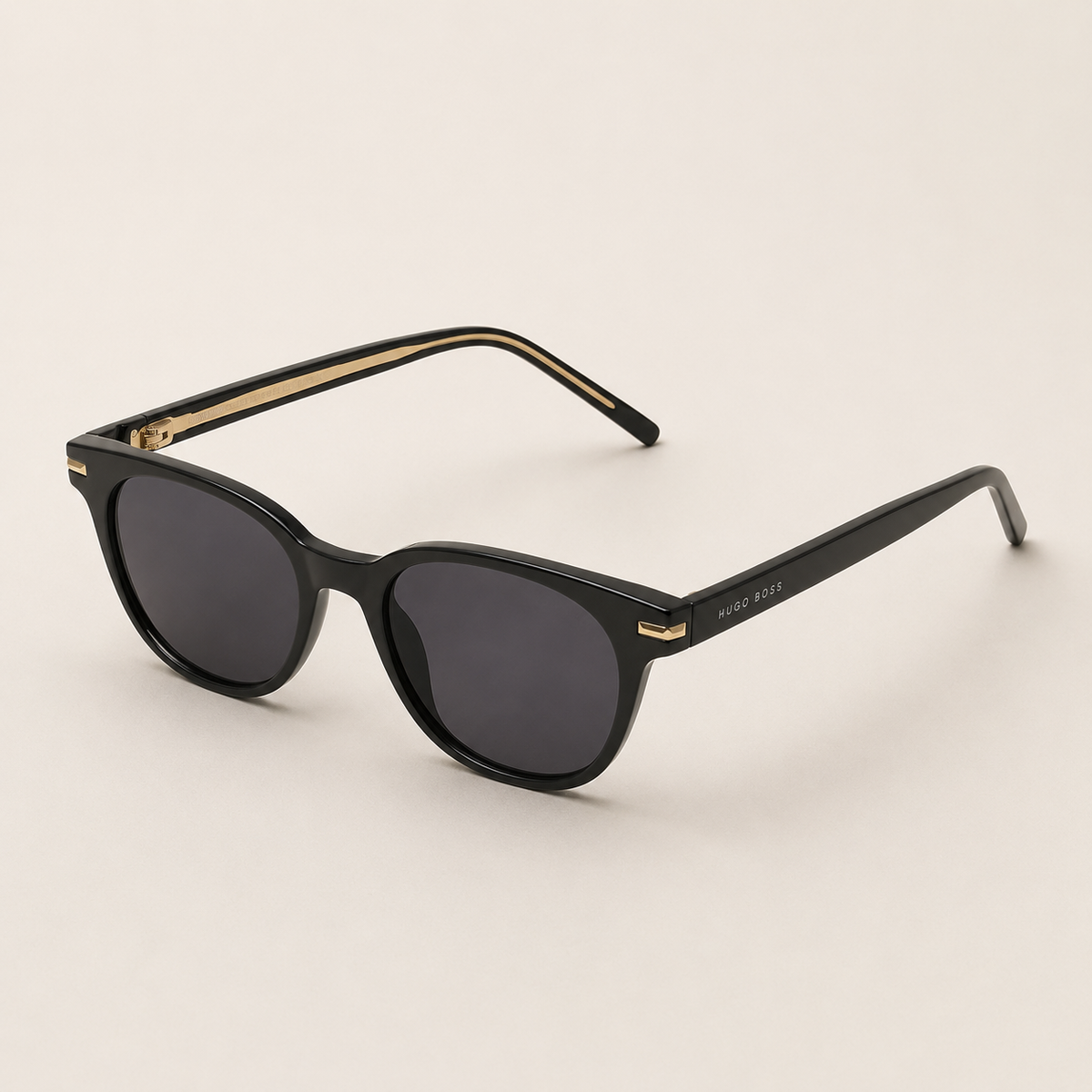 BOSS Hugo Boss Classic Sunglasses – Glossy Black & Gold with Dark Lenses + Case