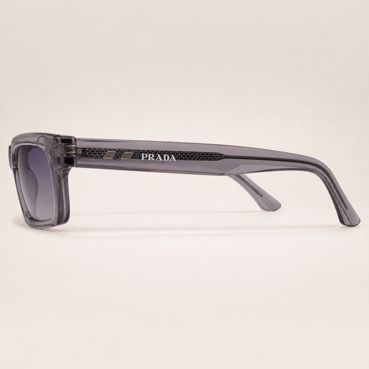Prada Gray Transparent Rectangular Sunglasses with Case