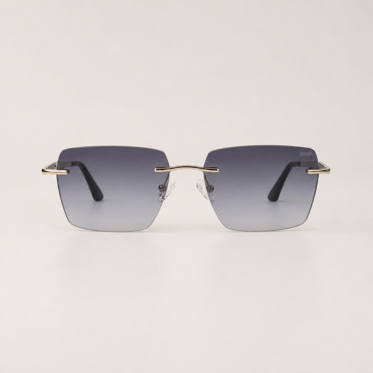 BOSS Hugo Boss Rimless Square Sunglasses – Gold & Black with Gradient Lenses + Case