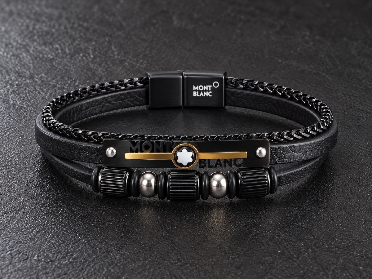 Montblanc Men’s Genuine Leather & Chain Bracelet