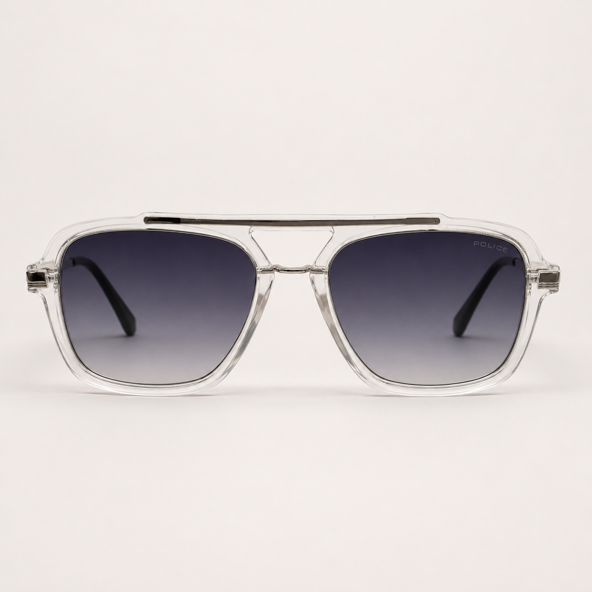 Police Transparent Silver Aviator Sunglasses with Case