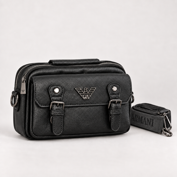 Armani Men’s Black Textured Crossbody Bag with Detachable Strap
