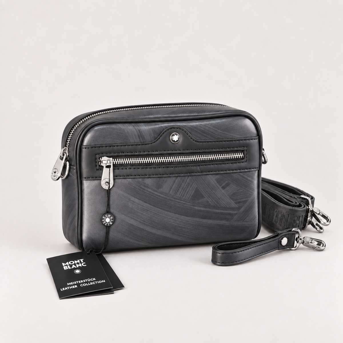 Montblanc Men’s Black Patterned Crossbody Bag with Detachable Strap