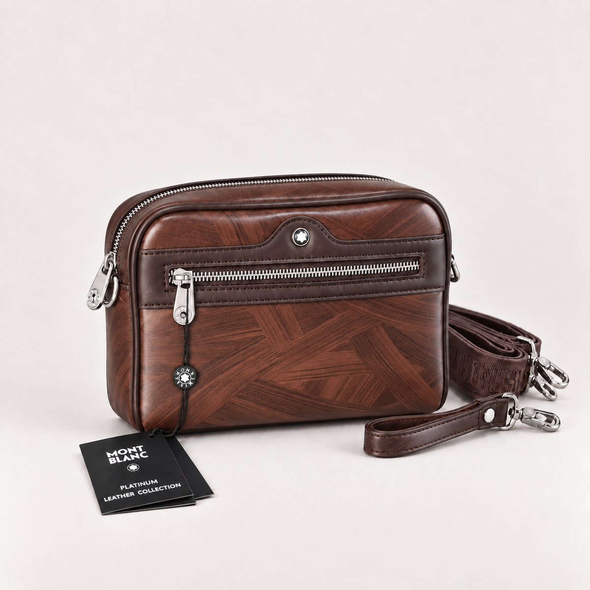 Montblanc Men’s Brown Patterned Crossbody Bag with Detachable Strap