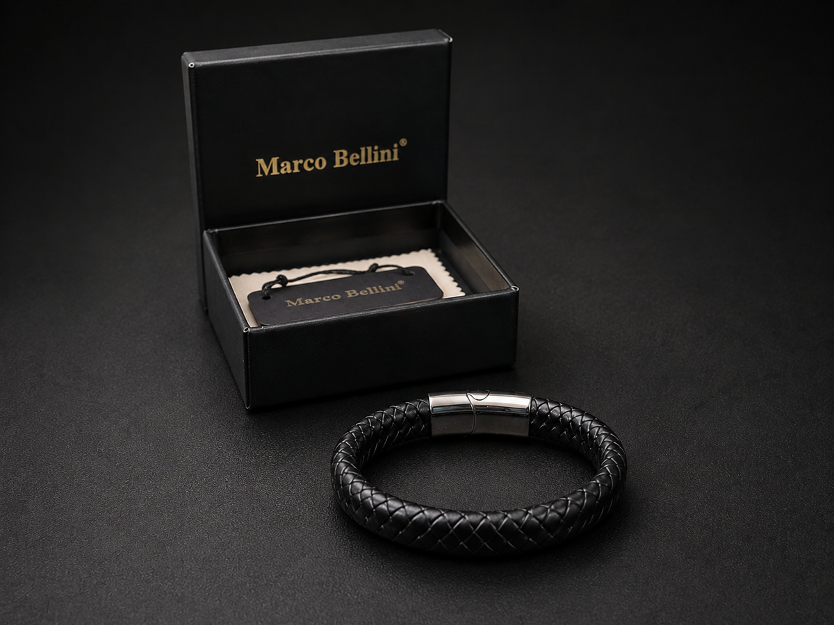 Men’s Black Braided Bracelet with Gift Box Marco Bellini