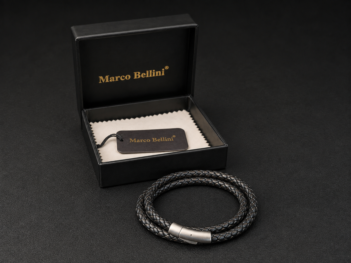 Men’s Black Braided Wrap Bracelet with Gift Box Marco Bellini