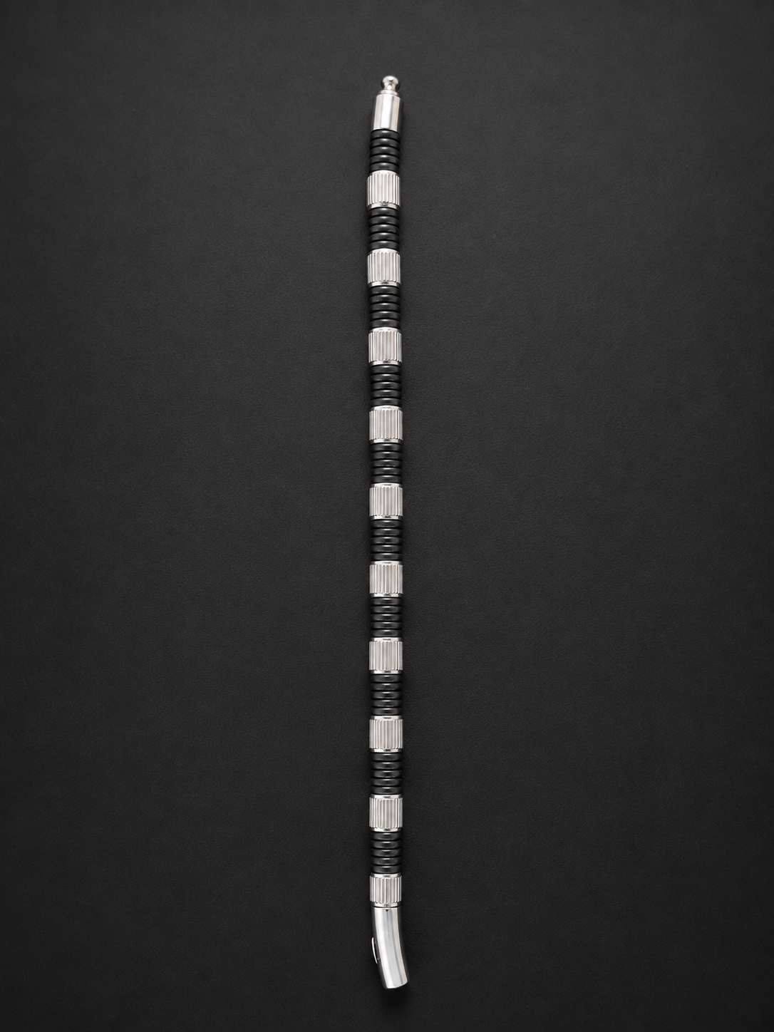Men’s Black & Silver-Tone Ribbed Bracelet