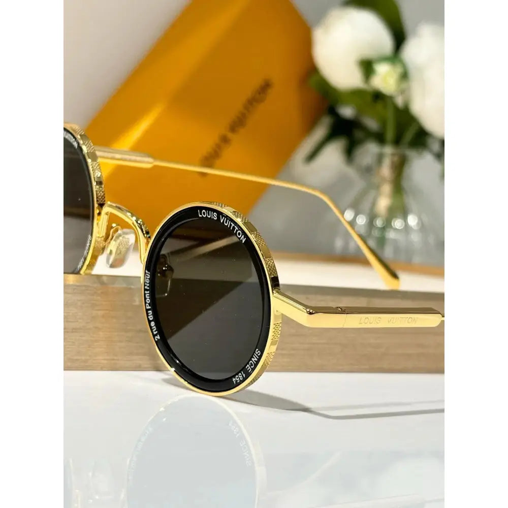 Louis Vuitton Round Sunglasses – Gold & Black with Dark Lenses + Case