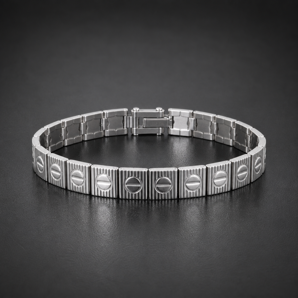 Men’s Silver-Tone Screw Motif Link Bracelet