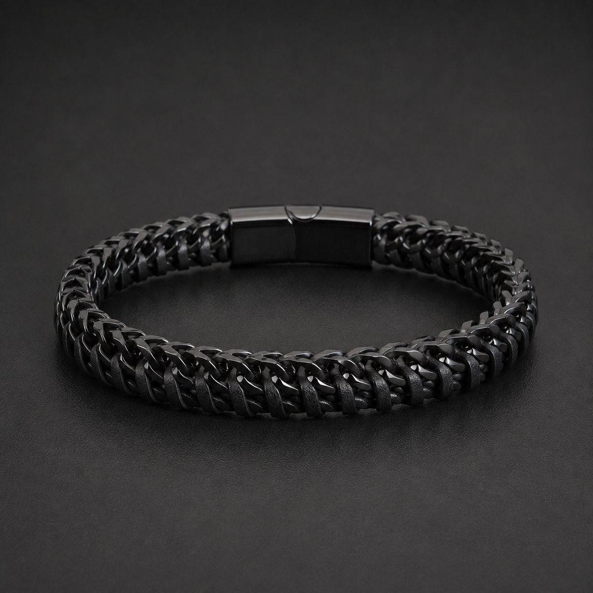 Black Double-Row Chain Bracelet with Woven Detail