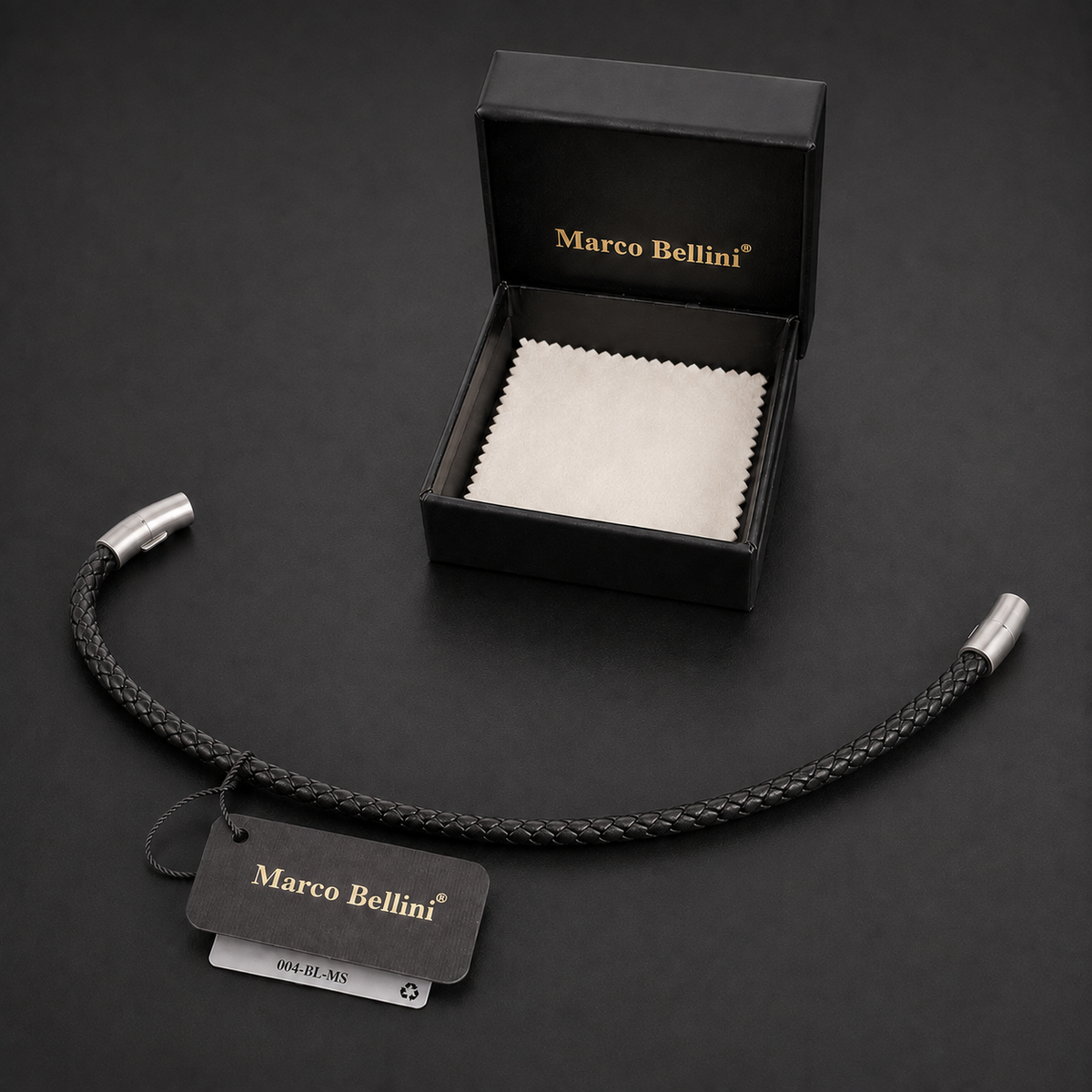 Men’s Black Braided Wrap Bracelet with Gift Box Marco Bellini
