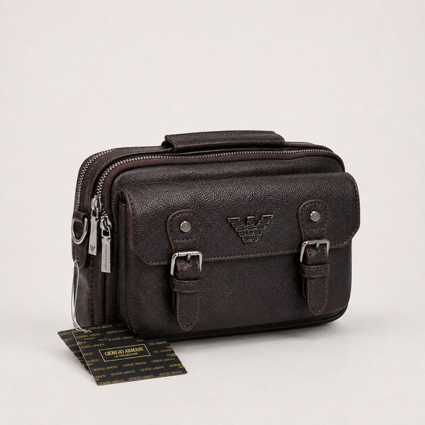 Emporio Armani Double-Zip Utility Crossbody Bag – Dark Brown