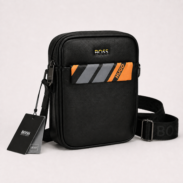BOSS Contrast-Stripe Crossbody Bag – Black