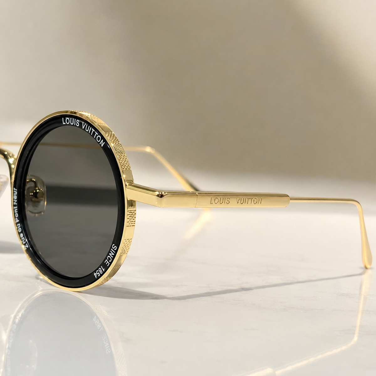 Louis Vuitton Round Sunglasses – Gold & Black with Dark Lenses + Case
