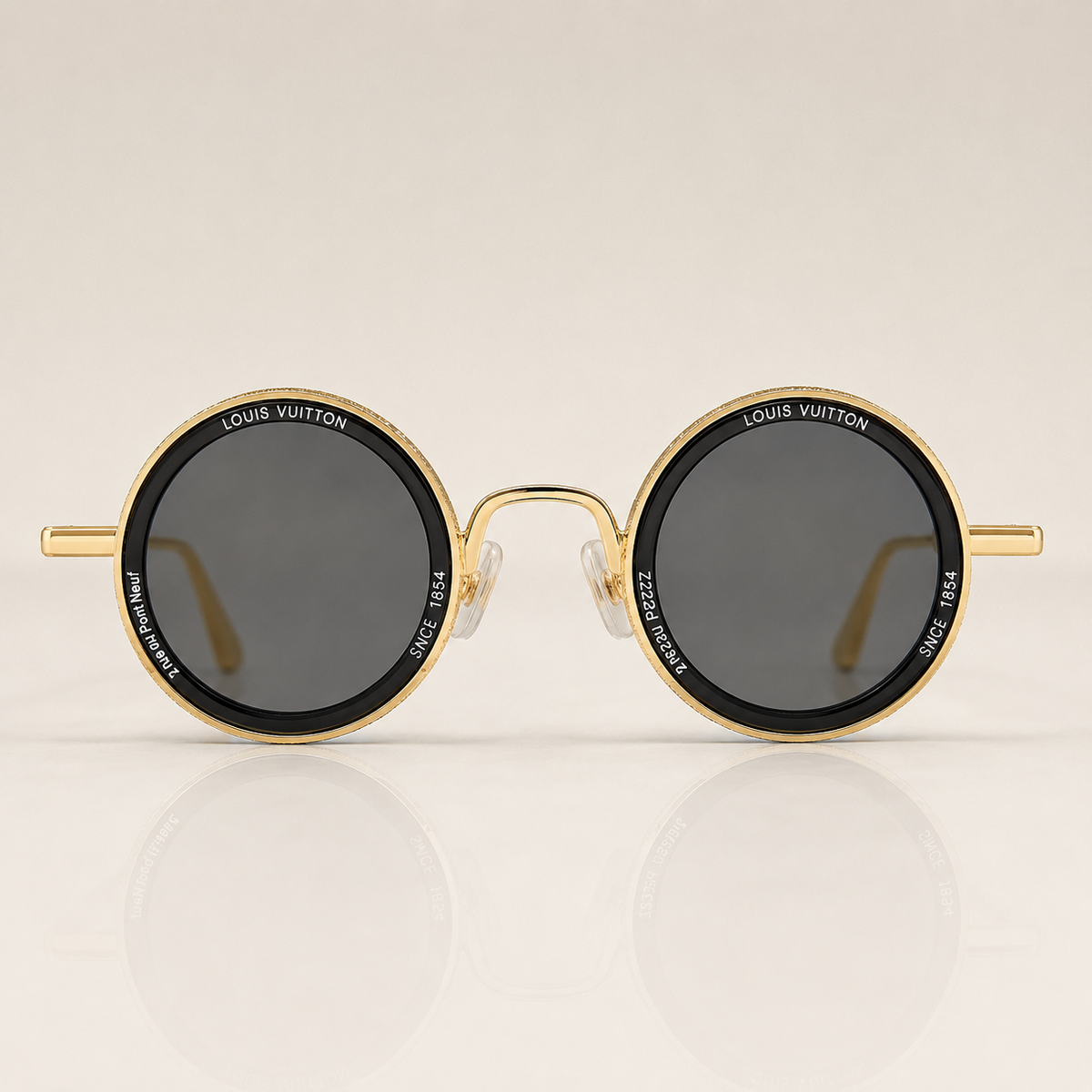 Louis Vuitton Round Sunglasses – Gold & Black with Dark Lenses + Case