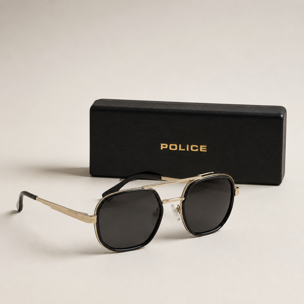Police Gold & Black Square Aviator Sunglasses