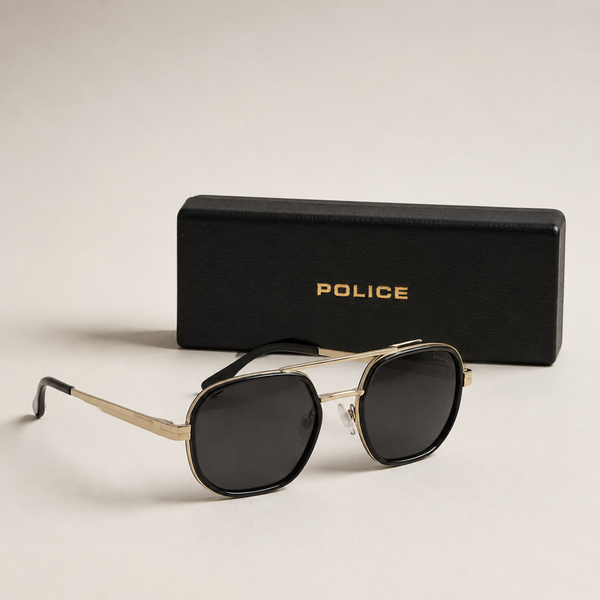 Police Gold & Black Square Aviator Sunglasses