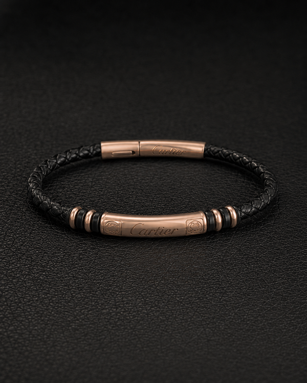 Cartier Black Braided Leather & Rose Gold Bracelet