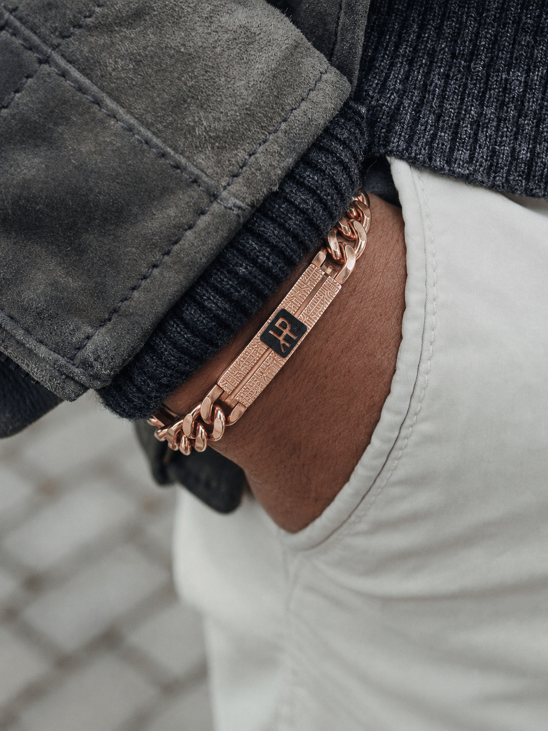 Rose Gold Statement Chain Bracelet with Black H Detail