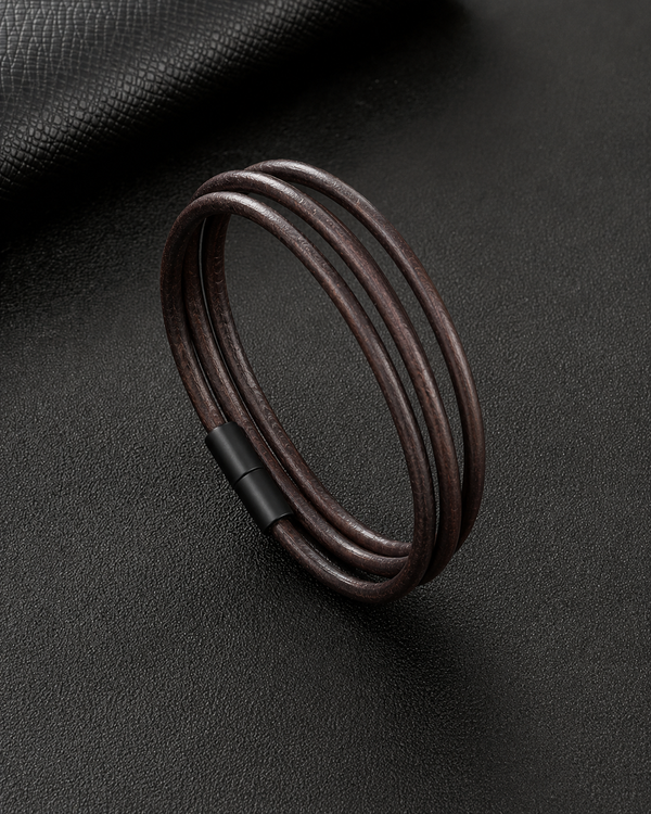 Marco Bellini Brown Triple-Wrap Leather Bracelet