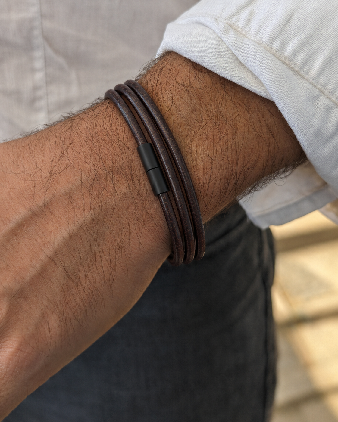 Marco Bellini Brown Triple-Wrap Leather Bracelet
