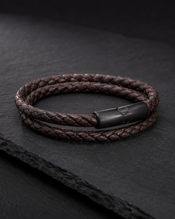 Marco Bellini Brown Braided Leather Bracelet