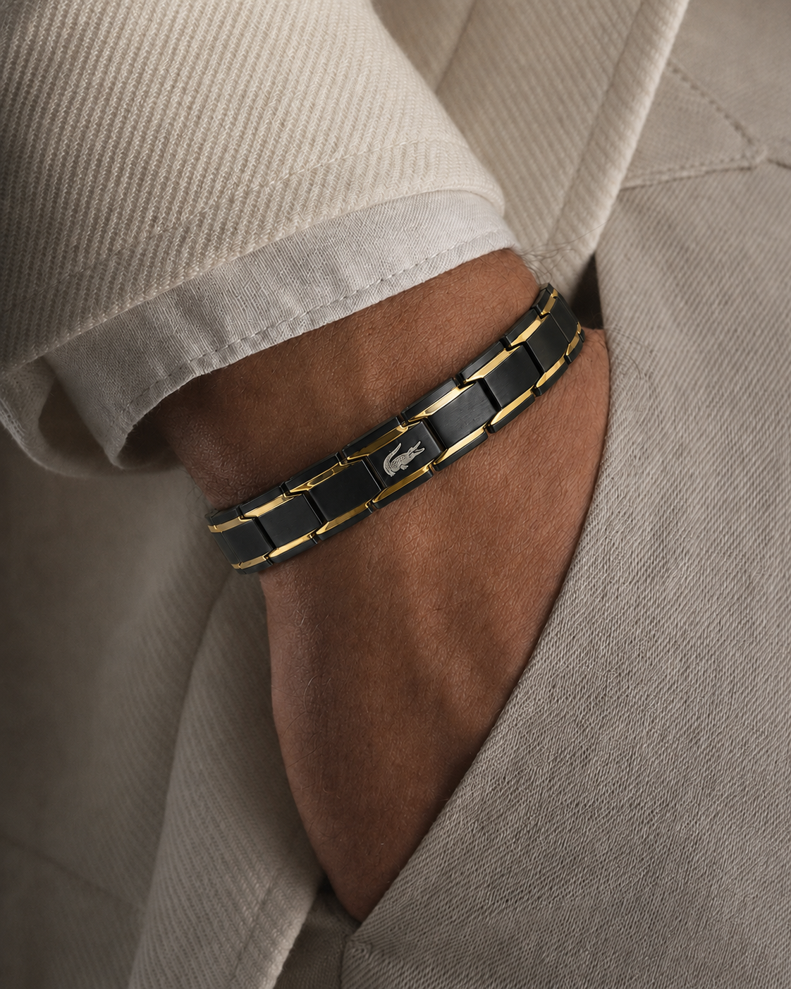 Lacoste Black & Gold Stainless Steel Bracelet