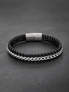 Black Leather & Silver Chain Bracelet