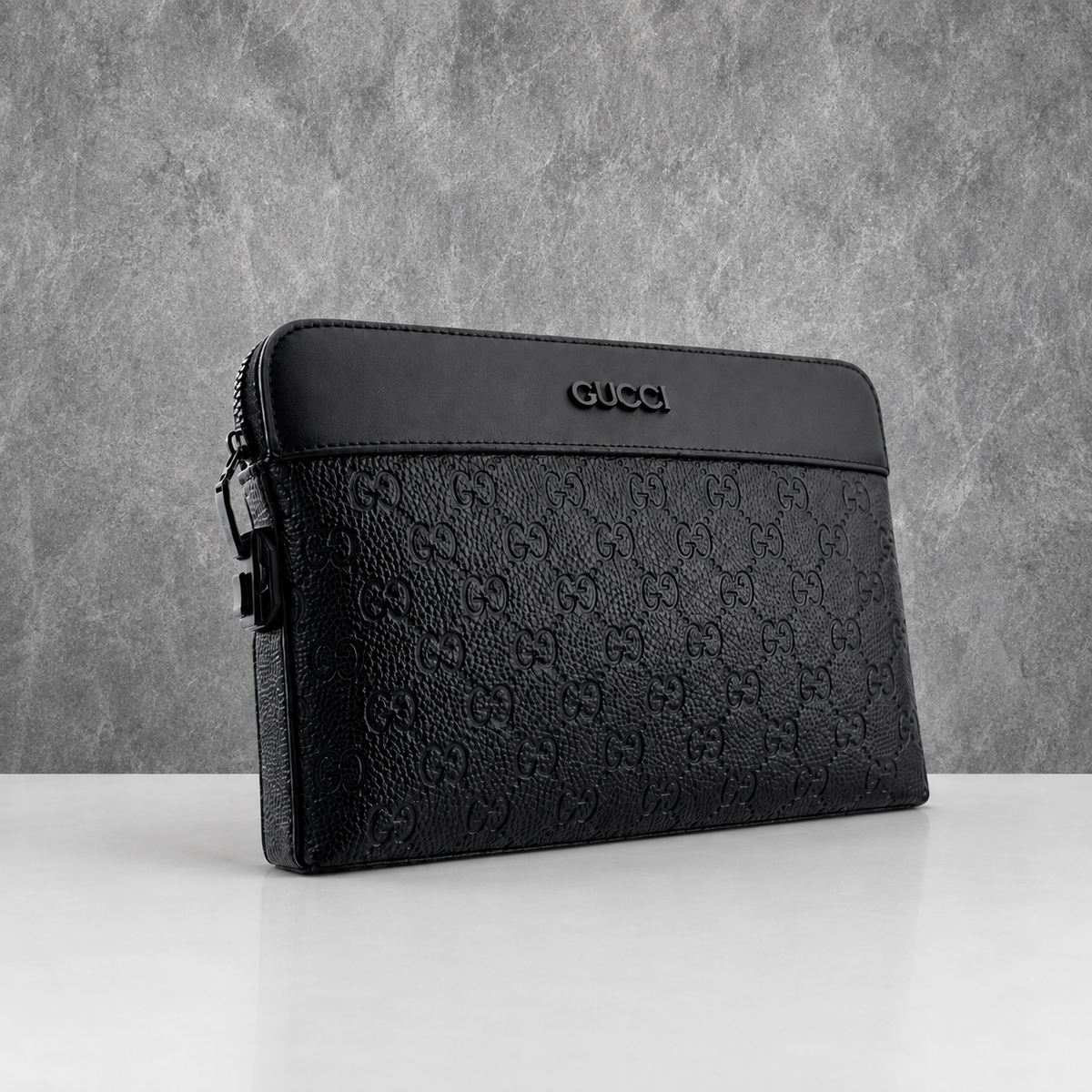 Gucci Men's Black GG Embossed Leather Clutch Bag