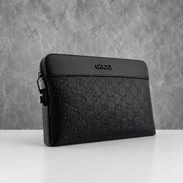 Gucci Men's Black GG Embossed Leather Clutch Bag