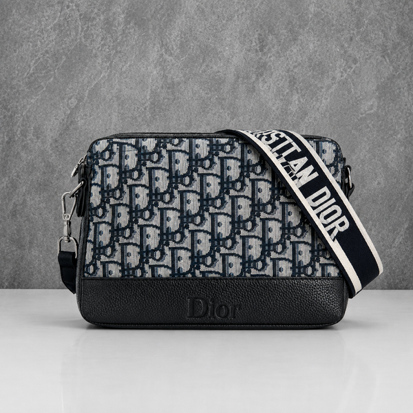 Dior Men's Blue & Black Oblique Canvas Crossbody Bag