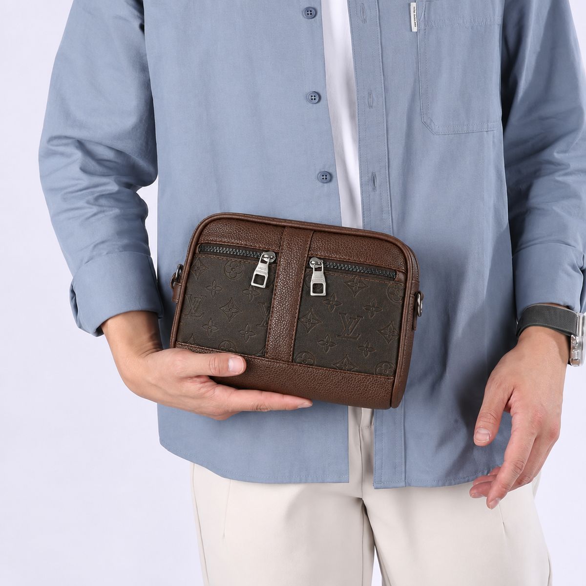 Louis Vuitton Men's Brown Monogram Embossed Leather Crossbody Bag