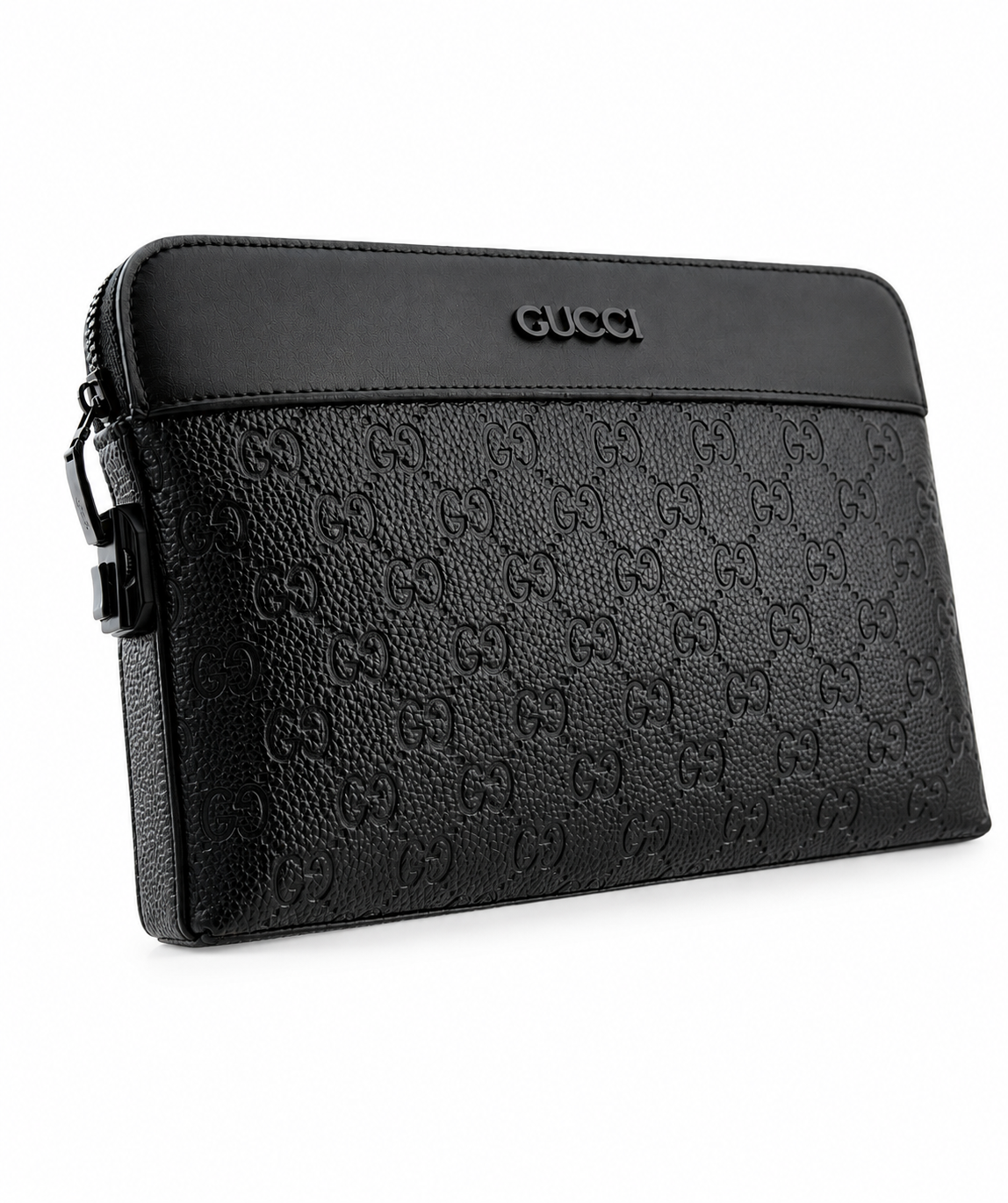 Gucci Men's Black GG Embossed Leather Clutch Bag