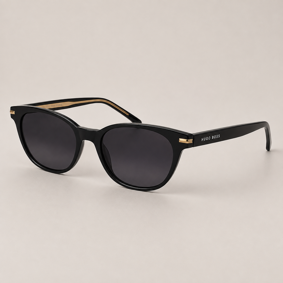 BOSS Hugo Boss Classic Sunglasses – Glossy Black & Gold with Dark Lenses + Case