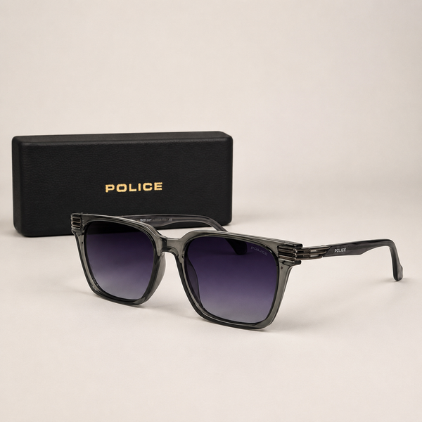 Police Square Sunglasses – Transparent Smoke Grey with Purple Gradient Lenses + Case