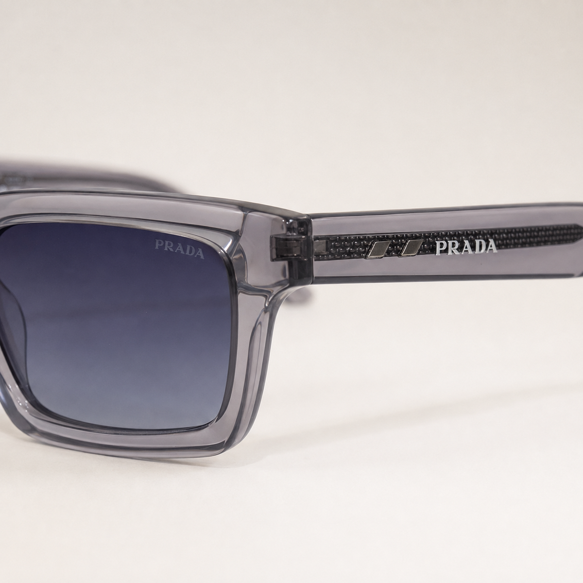Prada Gray Transparent Rectangular Sunglasses with Case
