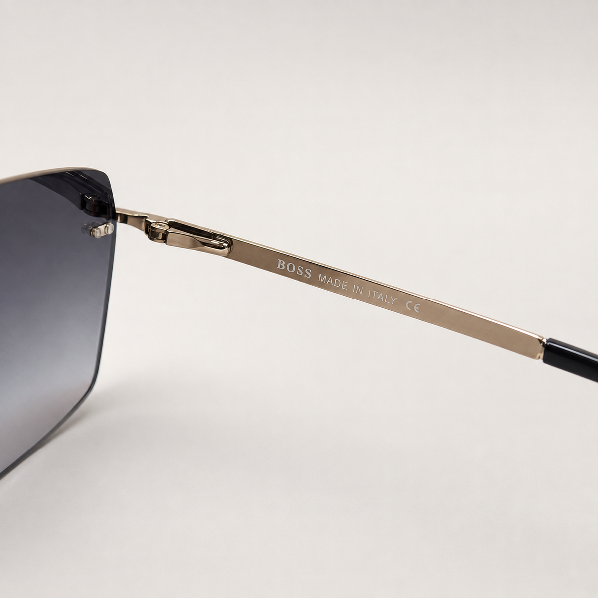 BOSS Hugo Boss Rimless Square Sunglasses – Gold & Black with Gradient Lenses + Case