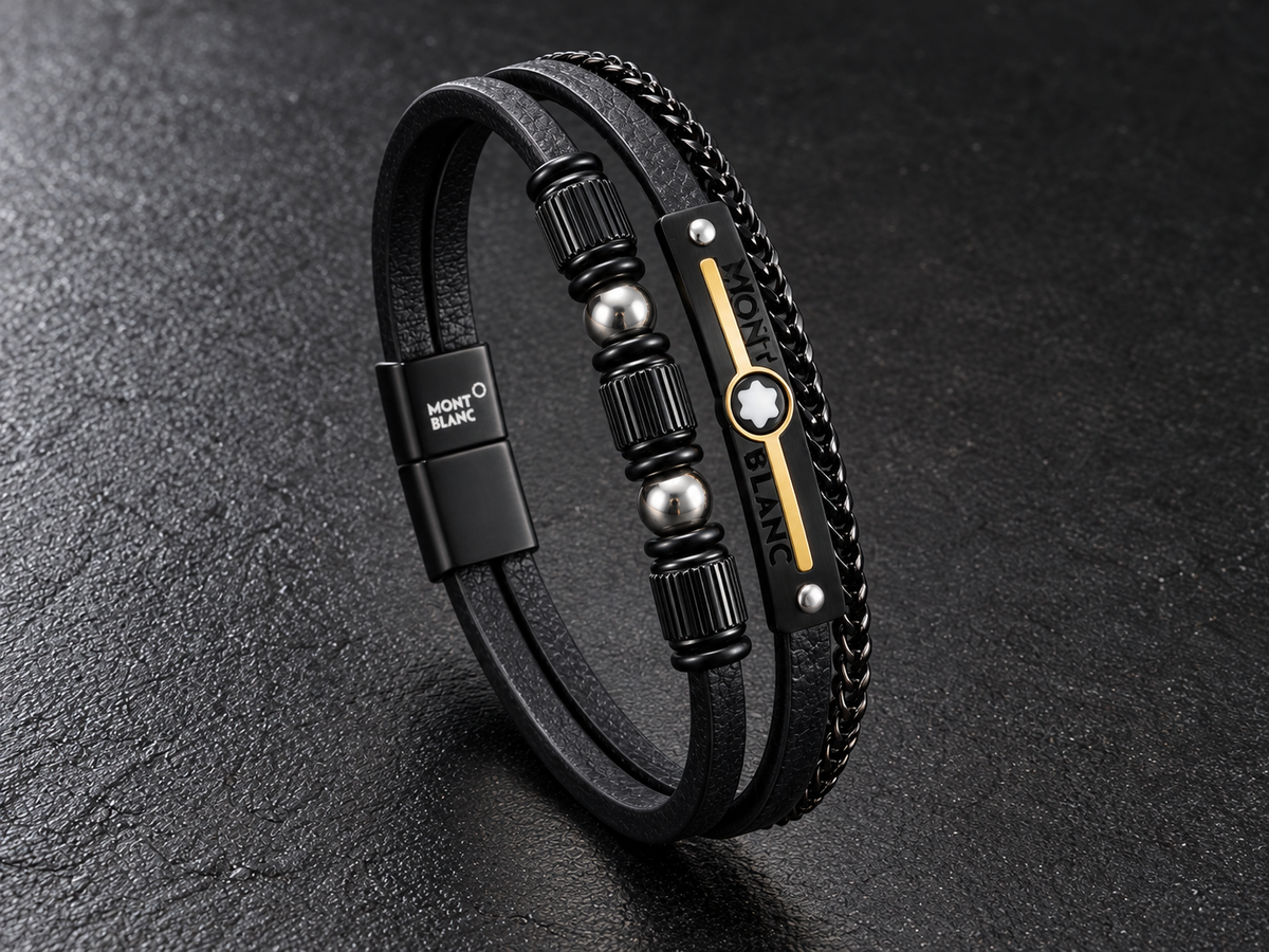 Montblanc Men’s Genuine Leather & Chain Bracelet