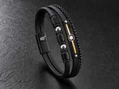 Montblanc Men’s Genuine Leather & Chain Bracelet