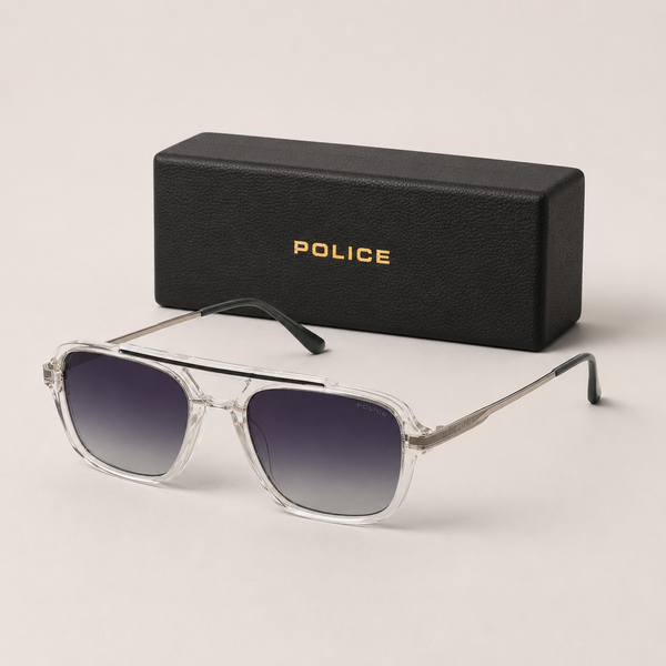 Police Transparent Silver Aviator Sunglasses with Case