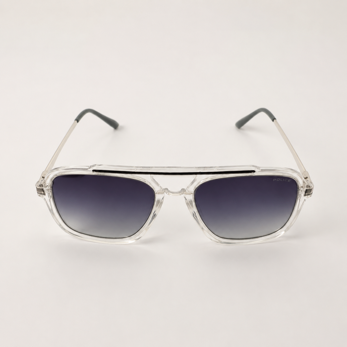 Police Transparent Silver Aviator Sunglasses with Case