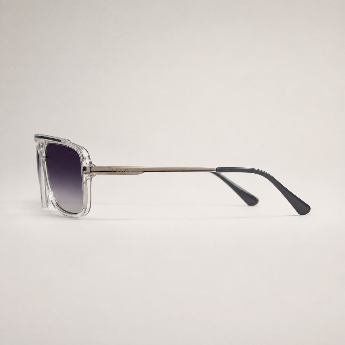 Police Transparent Silver Aviator Sunglasses with Case