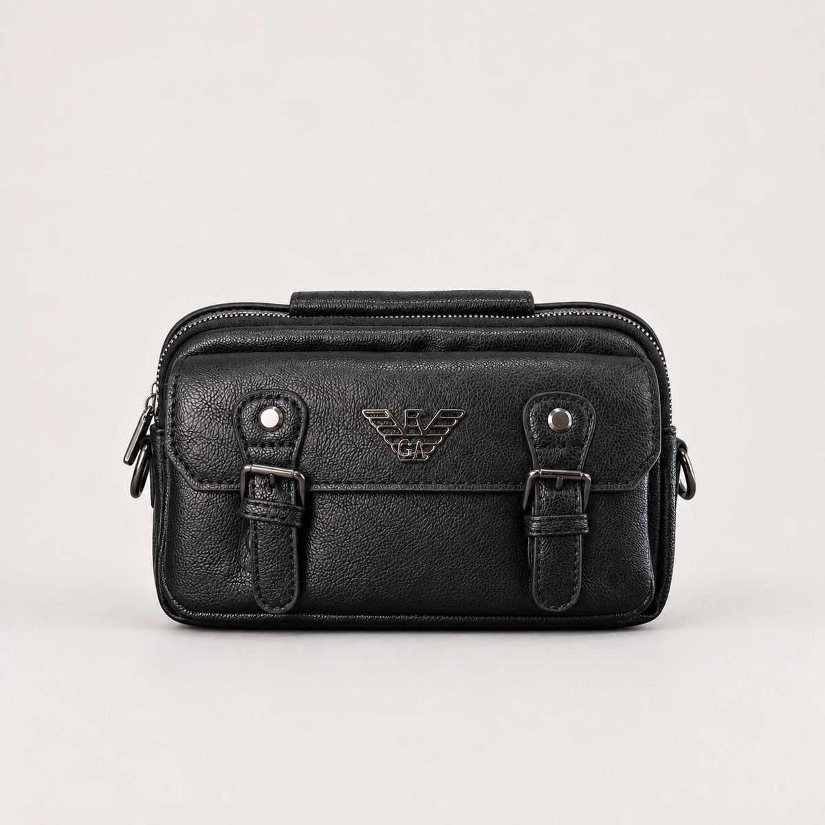 Armani Men’s Black Textured Crossbody Bag with Detachable Strap