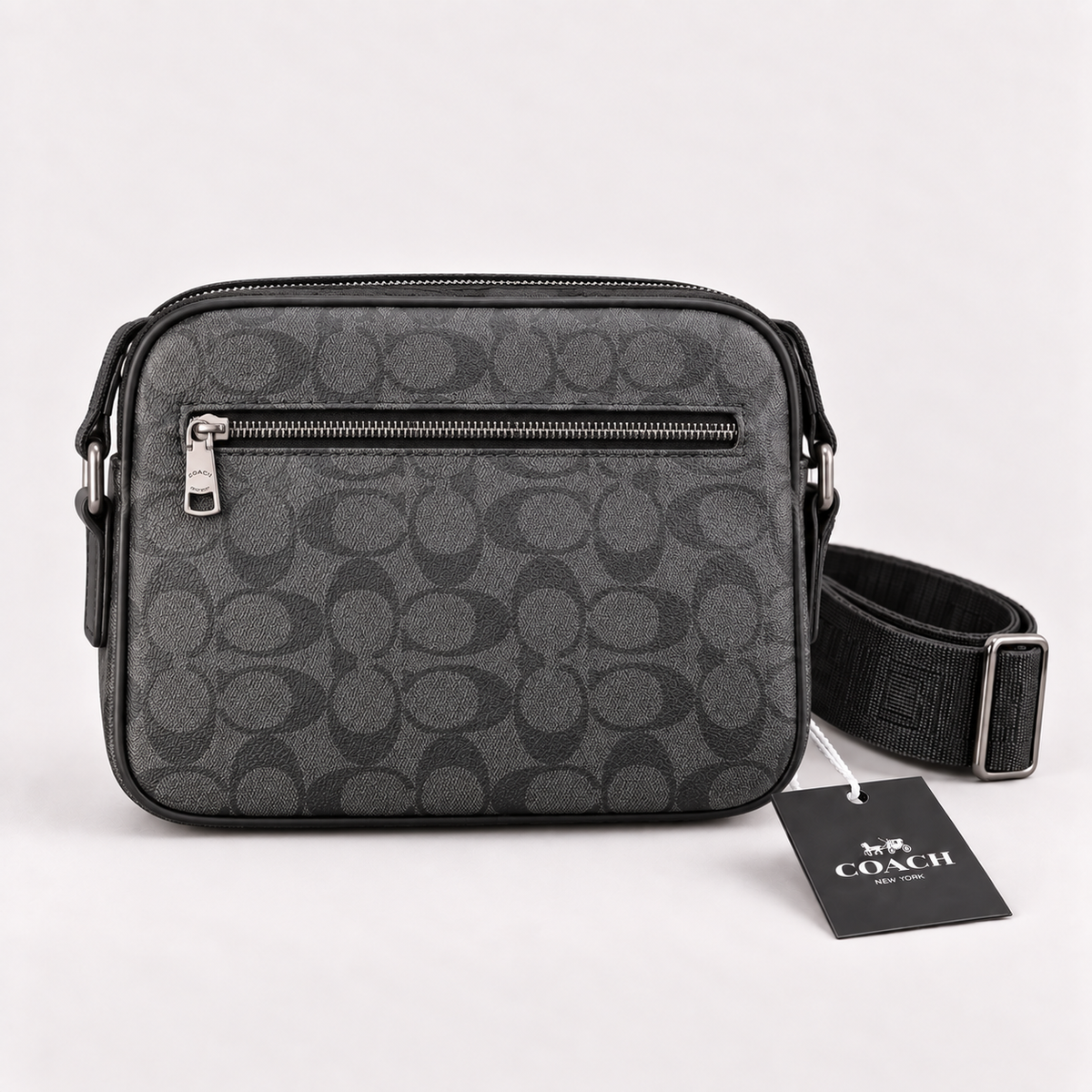 Coach Men’s Charcoal Signature Crossbody Bag with Black Front Flap